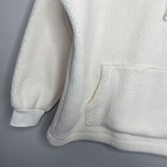 MADEWELL Womens Ivory Fleece Bubble-Sleeve Hoodie Sweatshirt EUC Pocket Cozy M - Picture 4 of 11